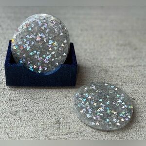 Handmade Mouse Head Resin Coaster Set - With Holographic Glitter
